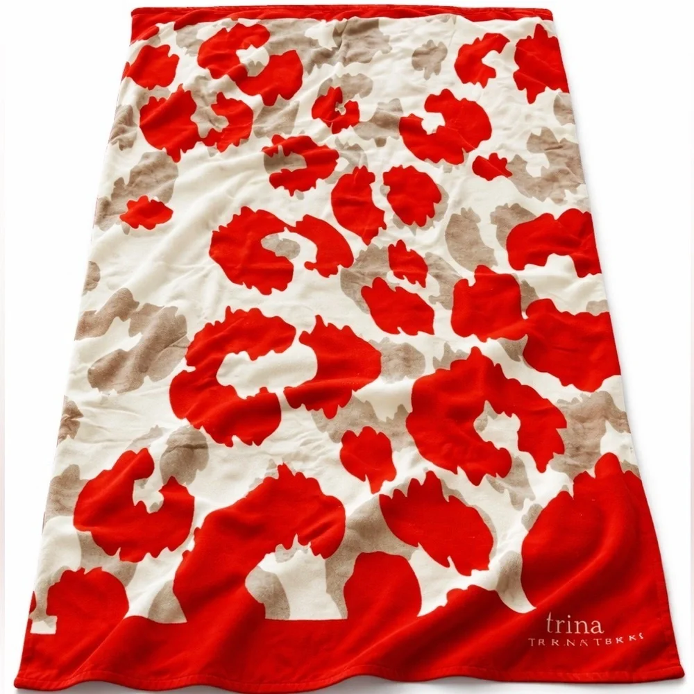Trina Turk Orange Cream Leopard Print Beach Towel Resort Pool Cabana